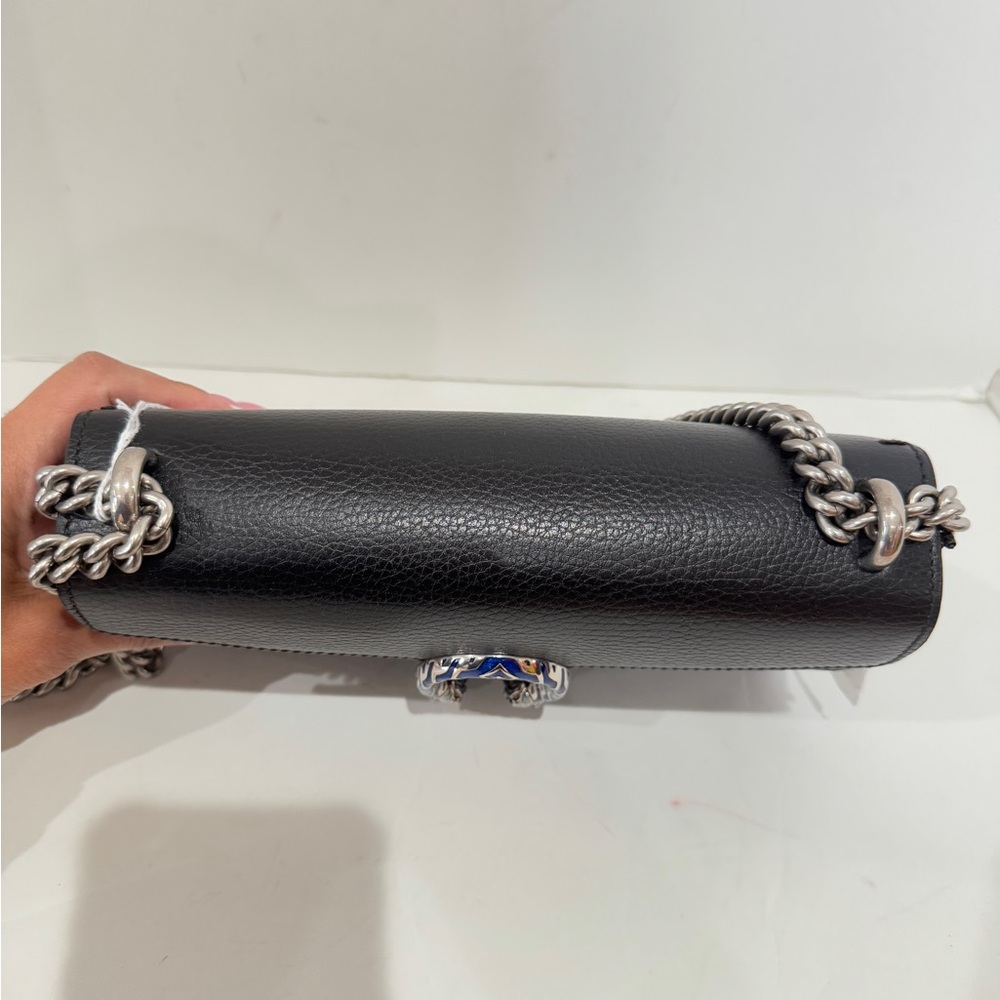 Dollar Calfskin Enamel Small Dionysus Shoulder Bag Black Electric Blue NEW - Picture 4 of 16